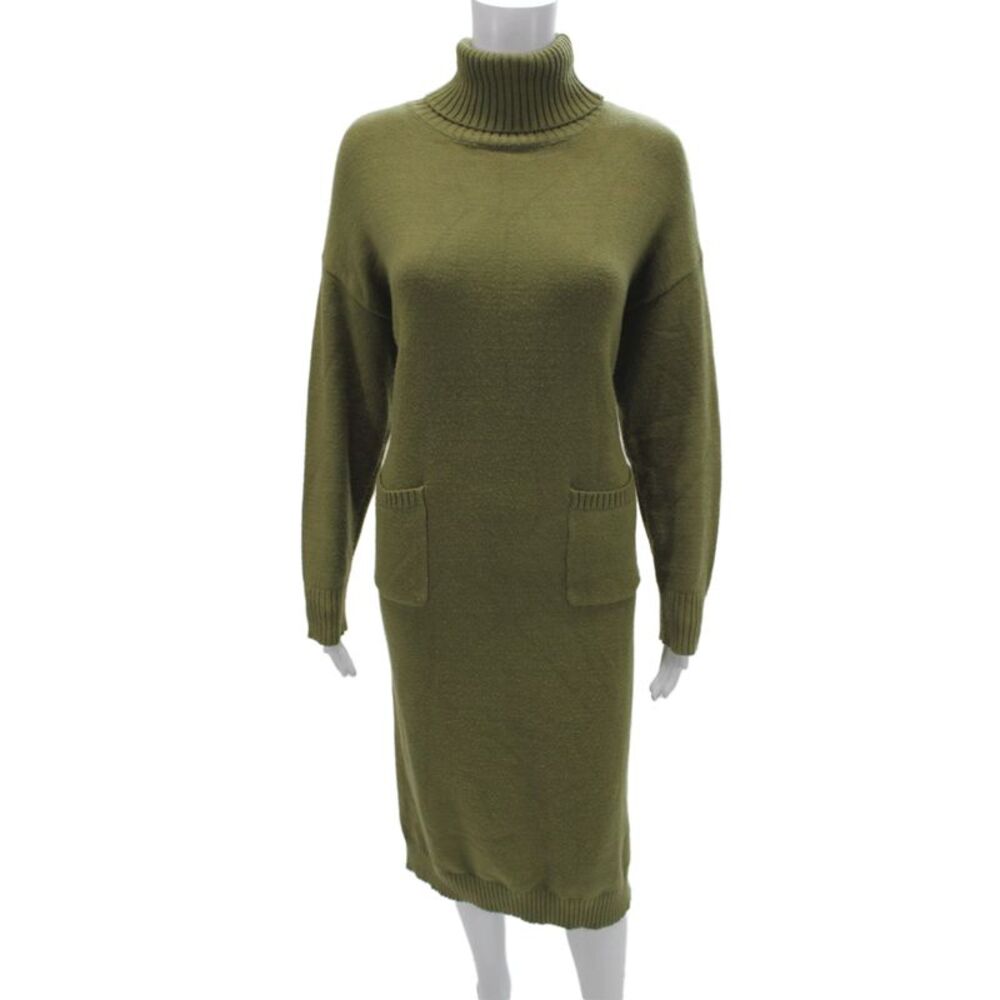 Line And Dot Womens Green Turtleneck Sweater Dress Long Sleeve Knee Size S